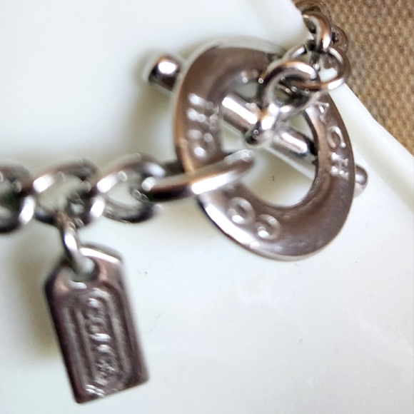 COACH Rare HTF Chunky Silver Metal Logo Yellow GOLD Charm CC Toggle Necklace - Picture 9 of 12